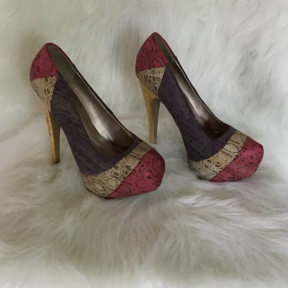Qupid Multicolor Snake Skin Heels Size 6 - Picture 2 of 6